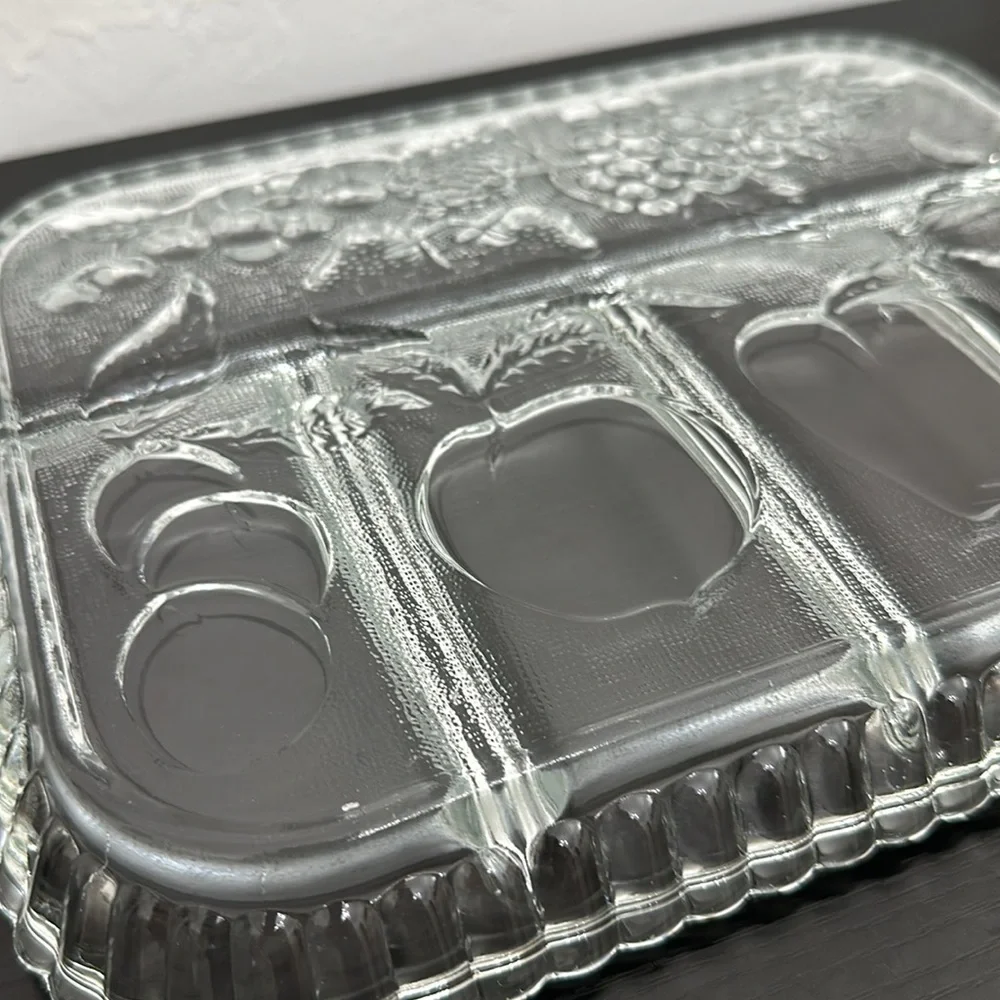 1960 Indiana Glass Co. Imperial Glass Fruit Embossed Divided Serving Tray Dish